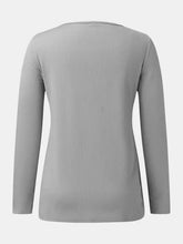 Gray Ribbed Long Sleeve Henley Shirt for Women Woman T Shirts