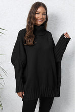 Gray Ribbed Turtleneck Sweater Long Sleeve Pullover Black One Size