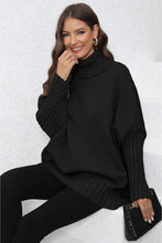 Gray Ribbed Turtleneck Sweater Long Sleeve Pullover