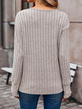 Gray Ribbed V Neck Sweater with Buttoned Cuffs for Women