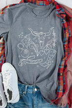 Gray Rolled Sleeve Graphic Tee for Women