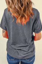 Gray Rolled Sleeve Graphic Tee for Women
