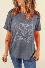 Gray Rolled Sleeve Graphic Tee for Women