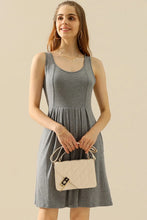 Gray Round Neck Ruched Sleeveless Dress with Pleated Skirt and Pockets H GREY