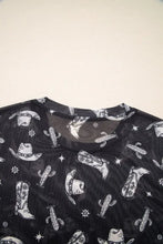 Gray Sheer Cowboy Print Western T-Shirt for Women Woman T Shirts