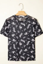 Gray Sheer Cowboy Print Western T-Shirt for Women Woman T Shirts