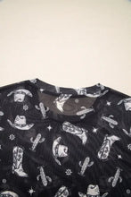 Gray Sheer Cowboy Print Western T-Shirt for Women Woman T Shirts