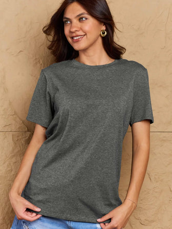 Gray Short Sleeve Cotton T Shirt for Women Dark Gray