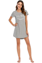 Gray Short Sleeve Nightgown with Im Fine Text Dresses