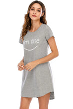 Gray Short Sleeve Nightgown with Im Fine Text