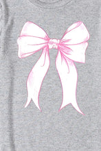 Gray Short Sleeve T Shirt with Pink Bow for Women