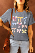 Gray Short-Sleeved T-Shirt with Colorful Bow Print for Women Dark Gray