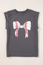 Gray Sleeveless Shirt with Baseball Bow Graphic for Women