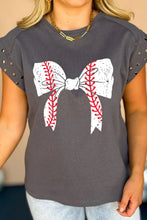 Gray Sleeveless Shirt with Baseball Bow Graphic for Women