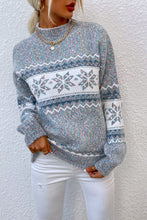 Gray Snowflake Patterned Knit Sweater