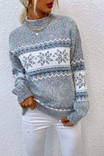 Gray Snowflake Patterned Knit Sweater Sweater Pullovers