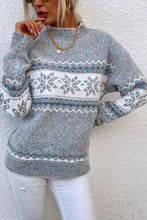 Gray Snowflake Patterned Knit Sweater