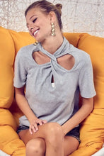 Gray Soft Rib Knit Twist Neck Detailed Top GREY Woman T Shirts