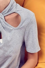 Gray Soft Rib Knit Twist Neck Detailed Top Woman T Shirts