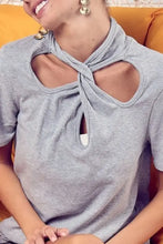 Gray Soft Rib Knit Twist Neck Detailed Top Woman T Shirts