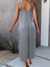 Gray Spaghetti Strap Maxi Slip Dress with Pockets