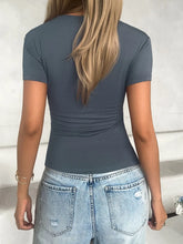 Gray Square Neck Short Sleeve Stretch Top for Women