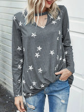 Gray Star Pattern Long Sleeve Polyester Shirt for Women Gray