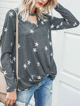 Gray Star Pattern Long Sleeve Polyester Shirt for Women Woman T Shirts