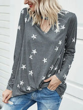 Gray Star Pattern Long Sleeve Polyester Shirt for Women Woman T Shirts