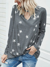 Gray Star Pattern Long Sleeve Polyester Shirt for Women