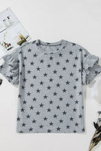Gray Star-Patterned Ruffle Sleeve Top for Women Woman T Shirts