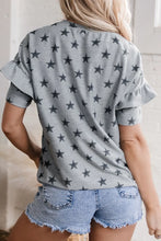 Gray Star-Patterned Ruffle Sleeve Top for Women