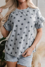 Gray Star-Patterned Ruffle Sleeve Top for Women