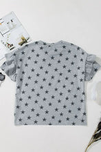 Gray Star-Patterned Ruffle Sleeve Top for Women Woman T Shirts