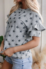 Gray Star-Patterned Ruffle Sleeve Top for Women