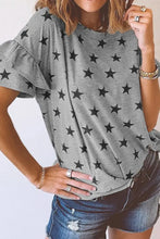 Gray Star-Patterned Ruffle Sleeve Top for Women Woman T Shirts