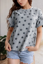 Gray Star-Patterned Ruffle Sleeve Top for Women
