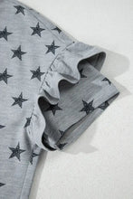 Gray Star-Patterned Ruffle Sleeve Top for Women Woman T Shirts