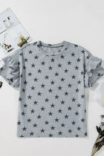 Gray Star-Patterned Ruffle Sleeve Top for Women Woman T Shirts