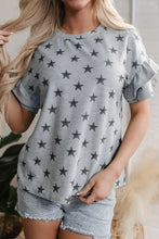 Gray Star-Patterned Ruffle Sleeve Top for Women Woman T Shirts