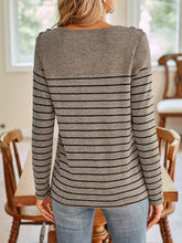 Gray Striped Long Sleeve Shirt with Decorative Buttons for Women