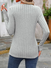 Gray Striped Long Sleeve Top with Decorative Button Detail