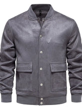 Gray Suede Button Up Bomber Jacket for Men