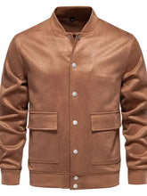 Gray Suede Button Up Bomber Jacket for Men Caramel Men Outerwear
