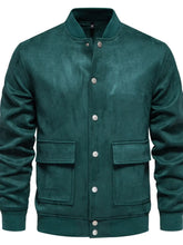 Gray Suede Button Up Bomber Jacket for Men