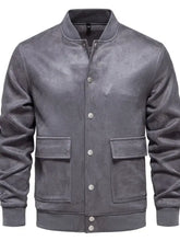 Gray Suede Button Up Bomber Jacket for Men Men Outerwear