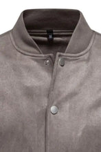 Gray Suede Button Up Bomber Jacket for Men Men Outerwear