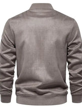 Gray Suede Button Up Bomber Jacket for Men Men Outerwear