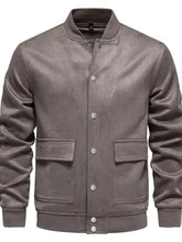 Gray Suede Button Up Bomber Jacket for Men Men Outerwear