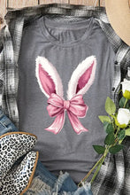Gray T-Shirt with Bunny Ears and Pink Bow for Women Woman T Shirts